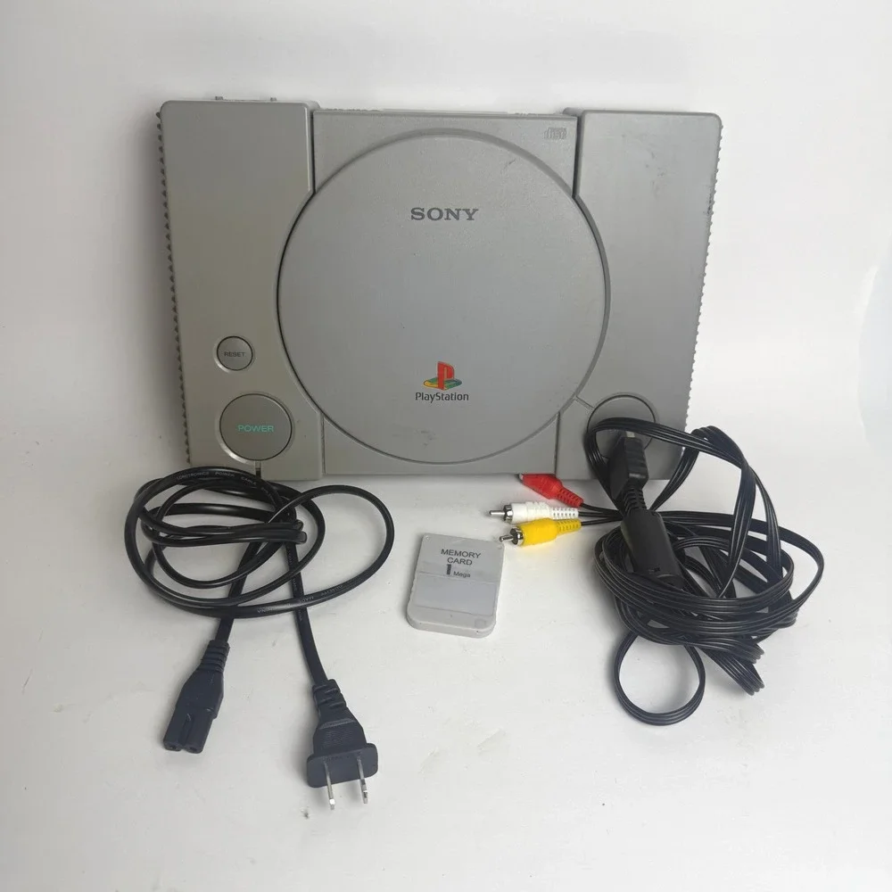 Sony PlayStation 1 Console WORKS Bundle with AV Power‎ Cables and Memory Card